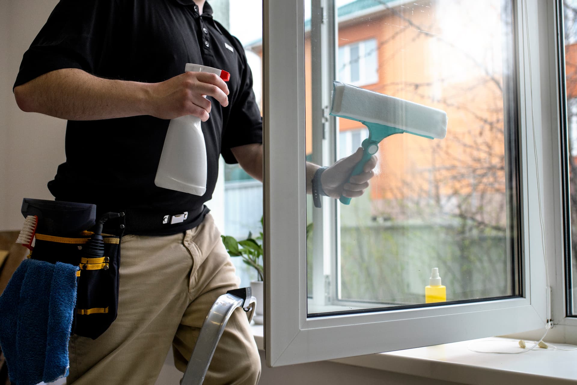 Black Swan cleaning staff thoroughly wiping and vacuuming a modern Perth office